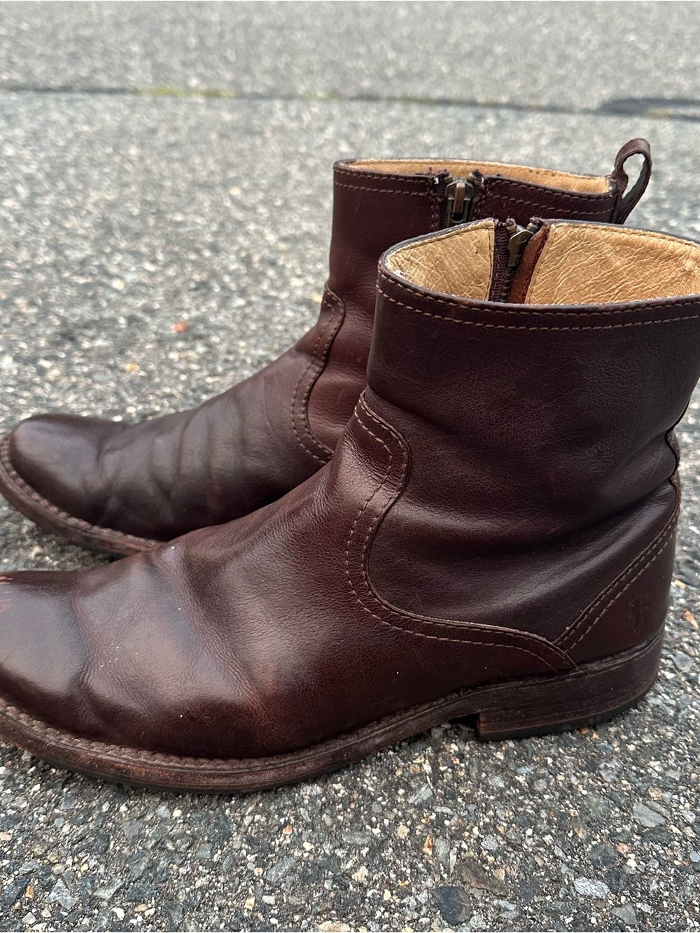 Frye Inside Zipper Brown Boots Used Fair